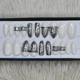 Glossy White Silver Glitter Press on Nails Set // 423