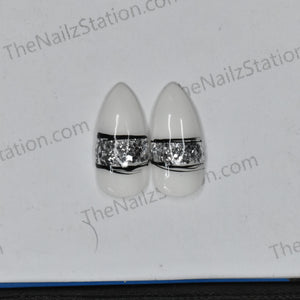 Pair of White Silver Glitter Replacement Press on Nails (2 pieces)