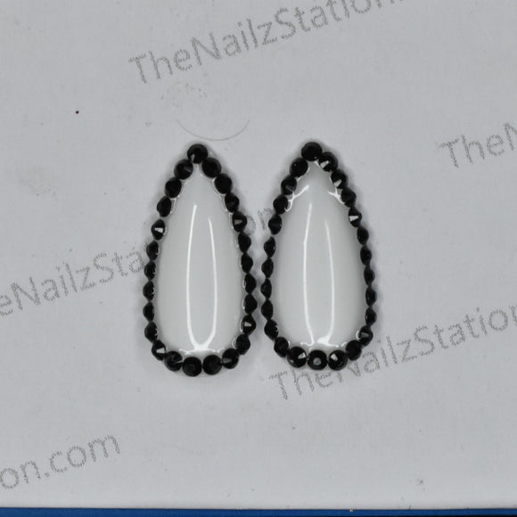 Pair of White Black Rhinestones Replacement Press on Nails (2 pieces)