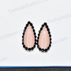 Pair of Nude Black Rhinestones Replacement Press on Nails (2 pieces)