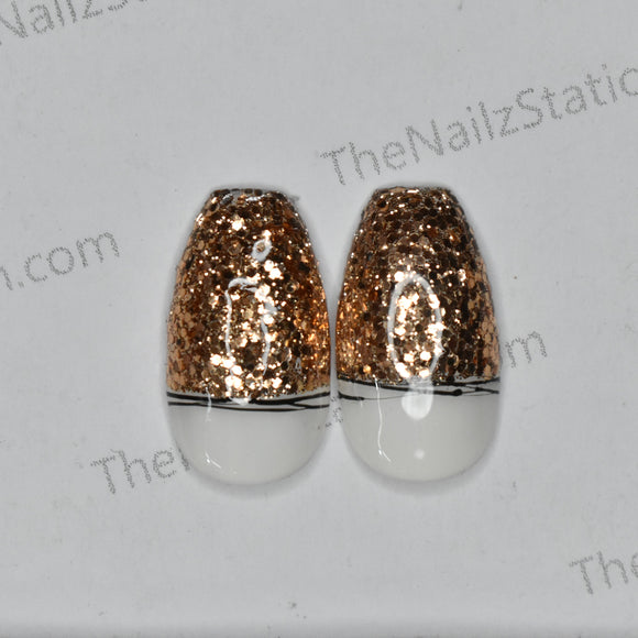 Pair of White Golden Glitter (Style 2) Replacement Press on Nails (2 pieces)