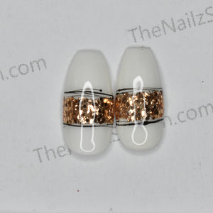 Pair of White Golden Glitter (Style 1) Replacement Press on Nails (2 pieces)