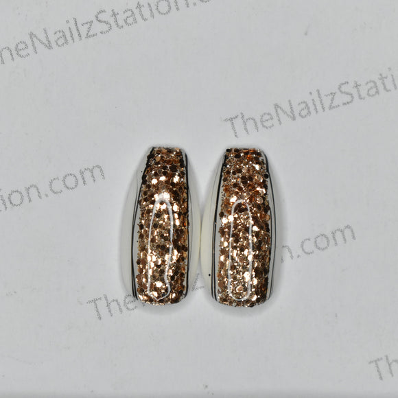 Pair of White Golden Glitter (Style 3) Replacement Press on Nails (2 pieces)