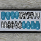 Glossy Light Blue Abstract Press on Nails Set // 430