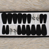 Matte Black Floral Press on Nails Set // 428
