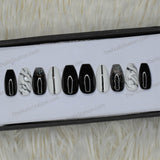 Glossy Black Marble Glitter Press on Nails Set