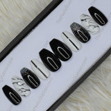 Glossy Black Marble Glitter Press on Nails Set