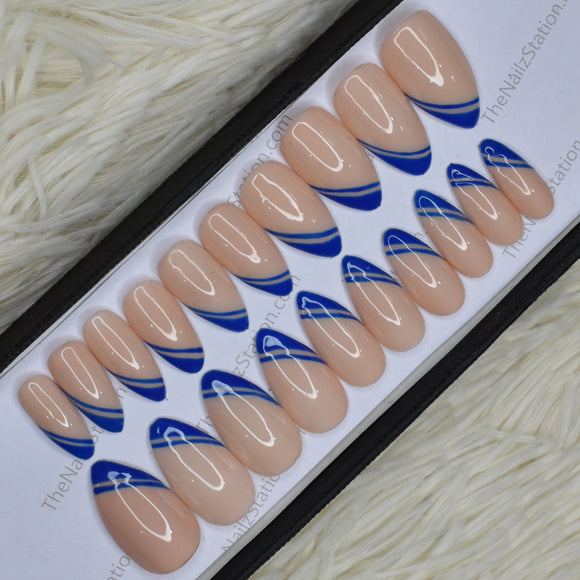 Glossy Blue French Manicure Press on Nails Set // 355