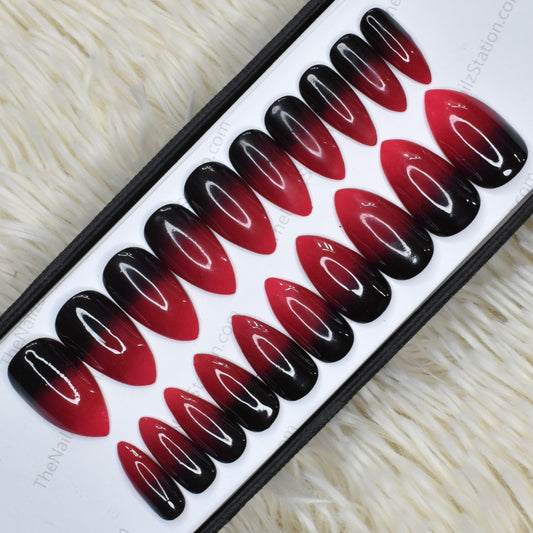 Glossy Pink and Black Ombre Press on Nails Set // 450