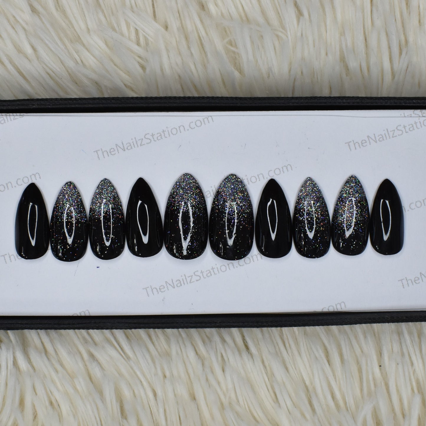 Glossy Black with Holographic Glitter Ombre Press on Nails Set