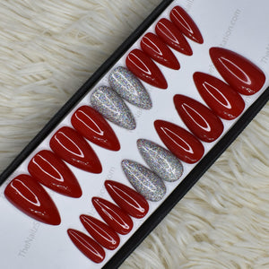 Glossy Red Holographic Glitter Press on Nails Set // 455