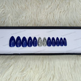 Glossy Blue with Silver glitter Press on Nails Set //146