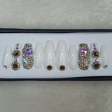 Lux Collection : Glossy White Rhinestones Press on Nails Set // 554