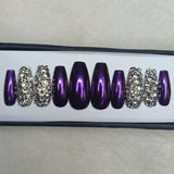 Lux Collection : Glossy Purple Chrome Rhinestones Press on Nails Set // 573