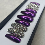 Lux Collection : Glossy Purple Chrome Rhinestones Press on Nails Set // 573