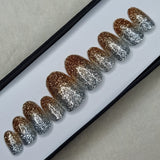 Glossy Golden And Silver Glitter Ombre Print Press on Nails Set