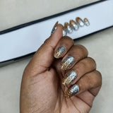 Glossy Golden And Silver Glitter Ombre Print Press on Nails Set