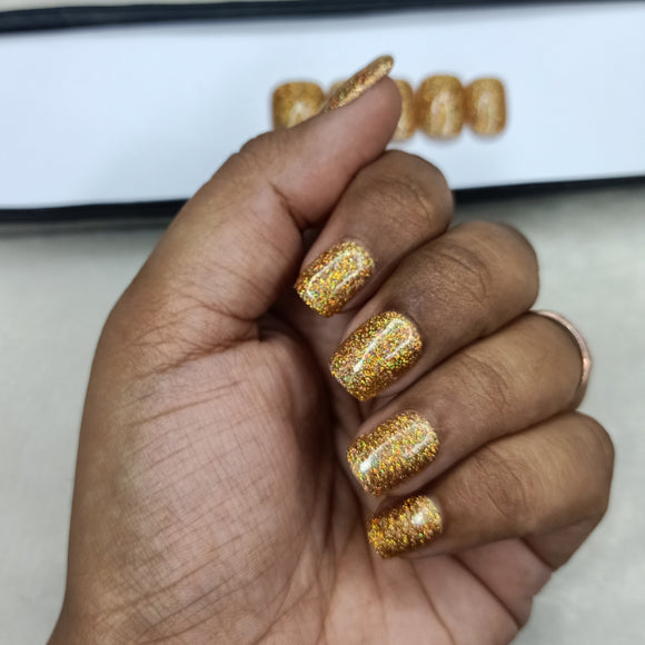 Glossy Golden Glitter Print Press on Nails Set // 784
