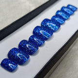 Glossy Blue Glitter Print Press on Nails Set