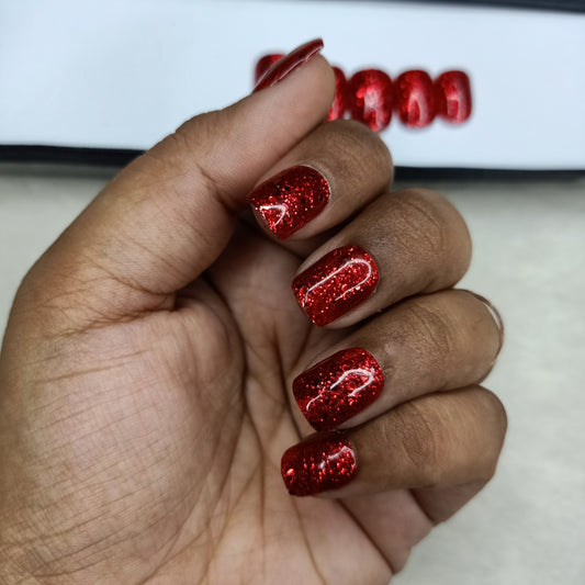 Glossy Maroon Glitter Print Press on Nails Set // 781