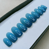 Glossy Light Blue and Dark Blue Ombre Press on Nails Set // 474
