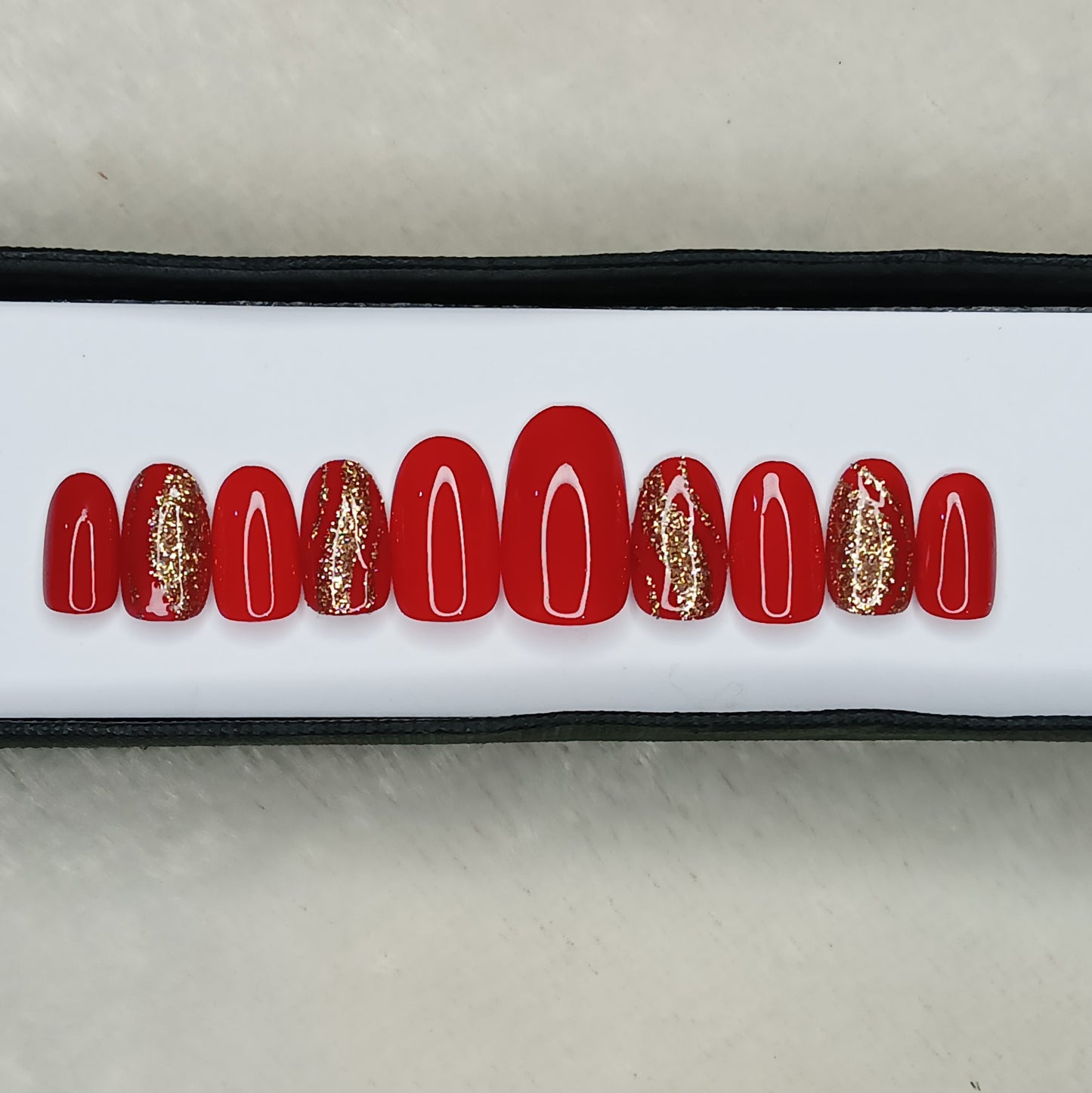 Glossy Red With Glitter Swirl Press on Nails Set //1029