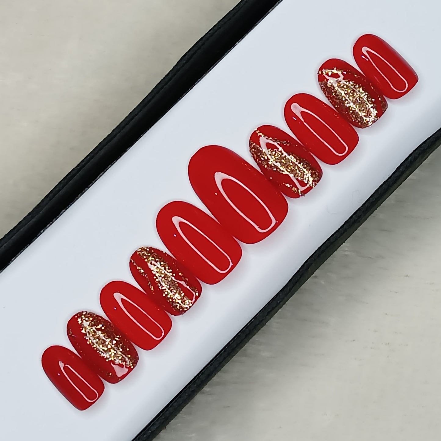 Glossy Red With Glitter Swirl Press on Nails Set //1029