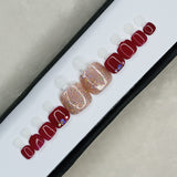 Glossy Red Rhinestones with Glitter Press on Toe Nails Set // 1034