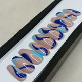 Glossy Nude And Blue Swirl Press on Nails // 1031