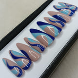 Glossy Nude And Blue Swirl Press on Nails // 1031