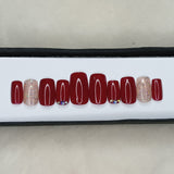 Glossy Red Rhinestones with Glitter Press on Nails Set //1034