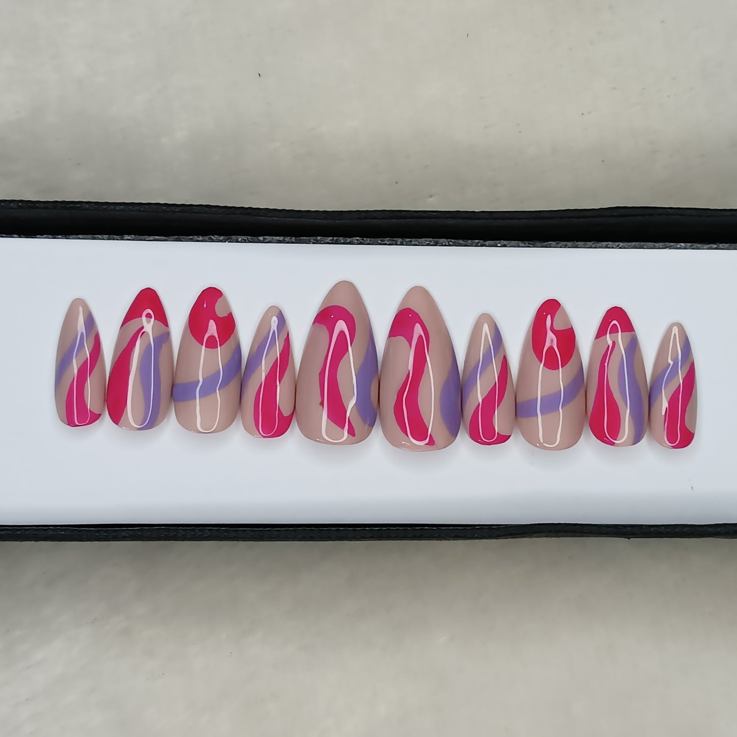 Glossy Nude And Pink Blue Swirl Press on Nails // 998