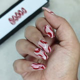Glossy Nude And Red Swirl Press on Nails // 1033
