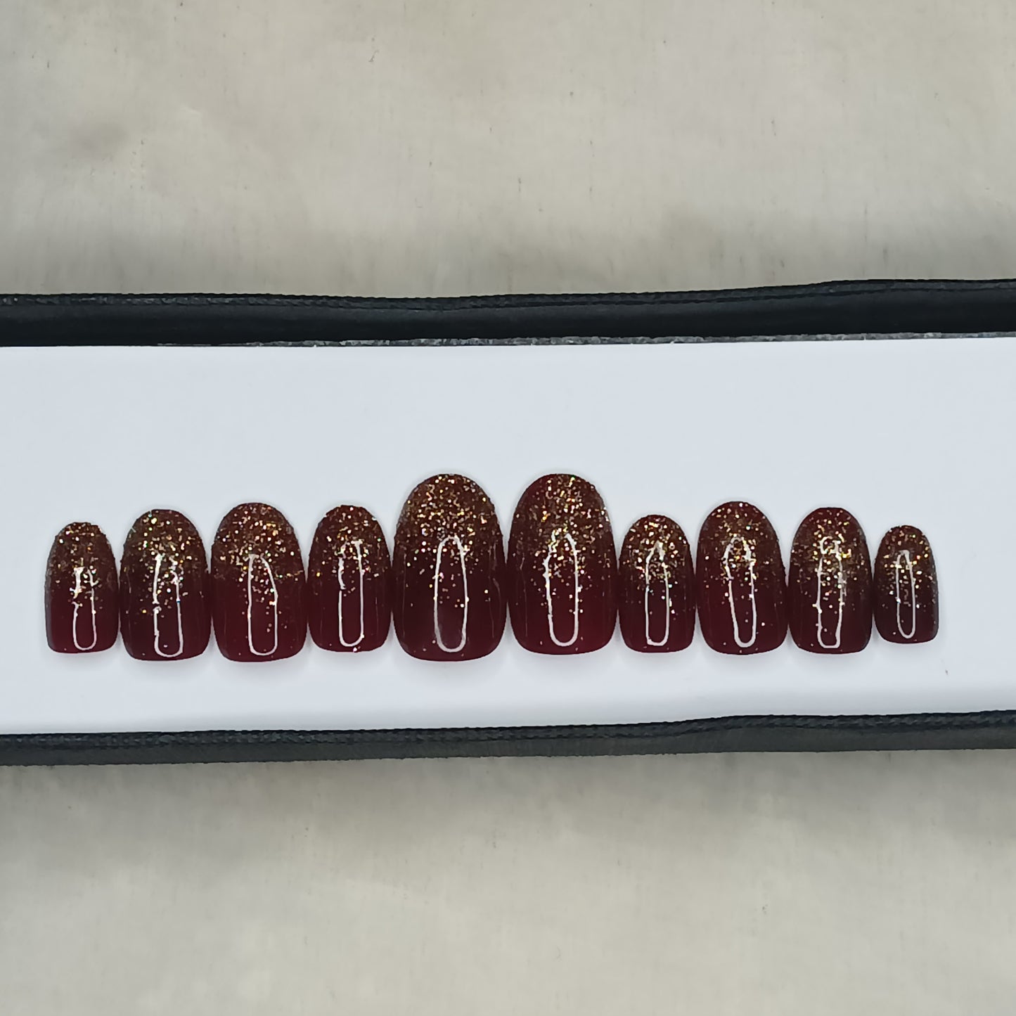Glossy Maroon Glitter Ombre Print Press on Nails Set // 629