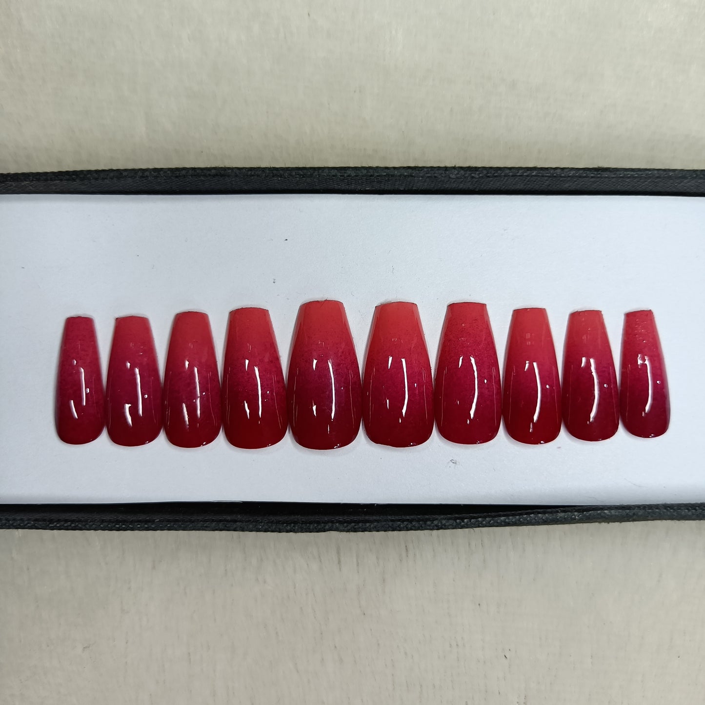 Glossy Light Pink & Red Ombre Press on Nails Set // 636