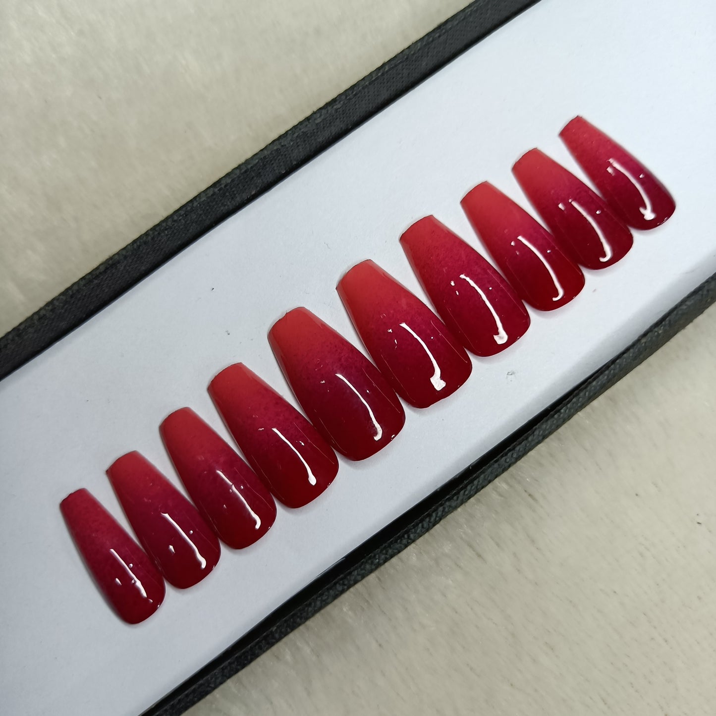 Glossy Light Pink & Red Ombre Press on Nails Set // 636