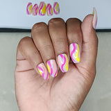 Glossy Pink and Yellow Swirl Press on Nails // 997