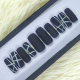 Matte Black and White Strips Press on Nails // 115
