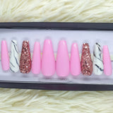 Baby pink marble with glitter accent Press on Nails // 125