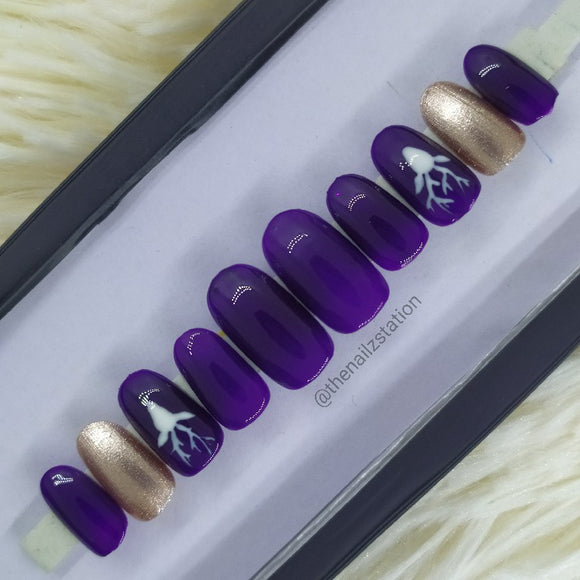 Purple and Rose Gold Reindeer Press on Nails // 117