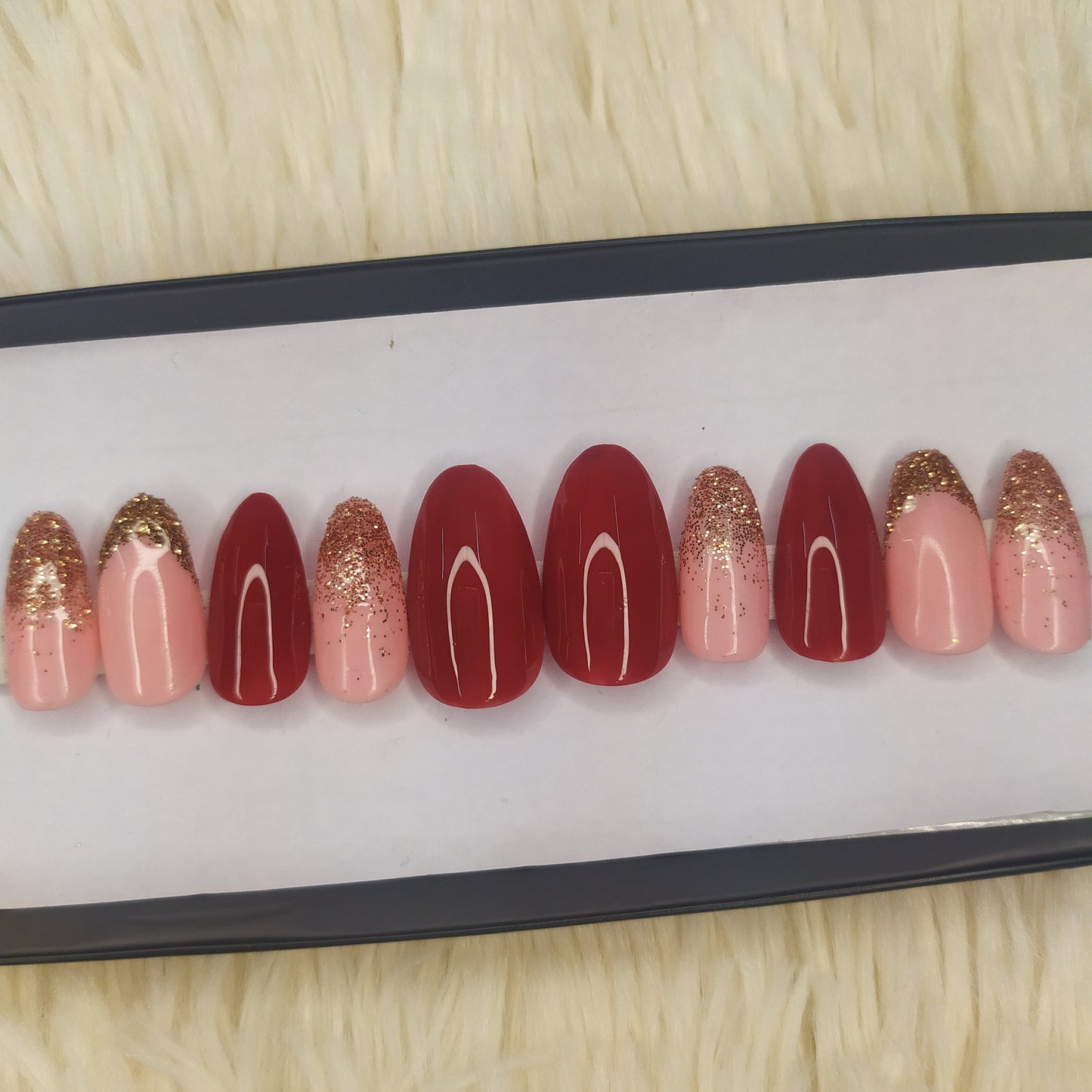 Glossy Nude Pink Glitter Press on Nails Set // 168