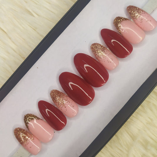 Glossy Nude Pink Glitter Press on Nails Set // 168