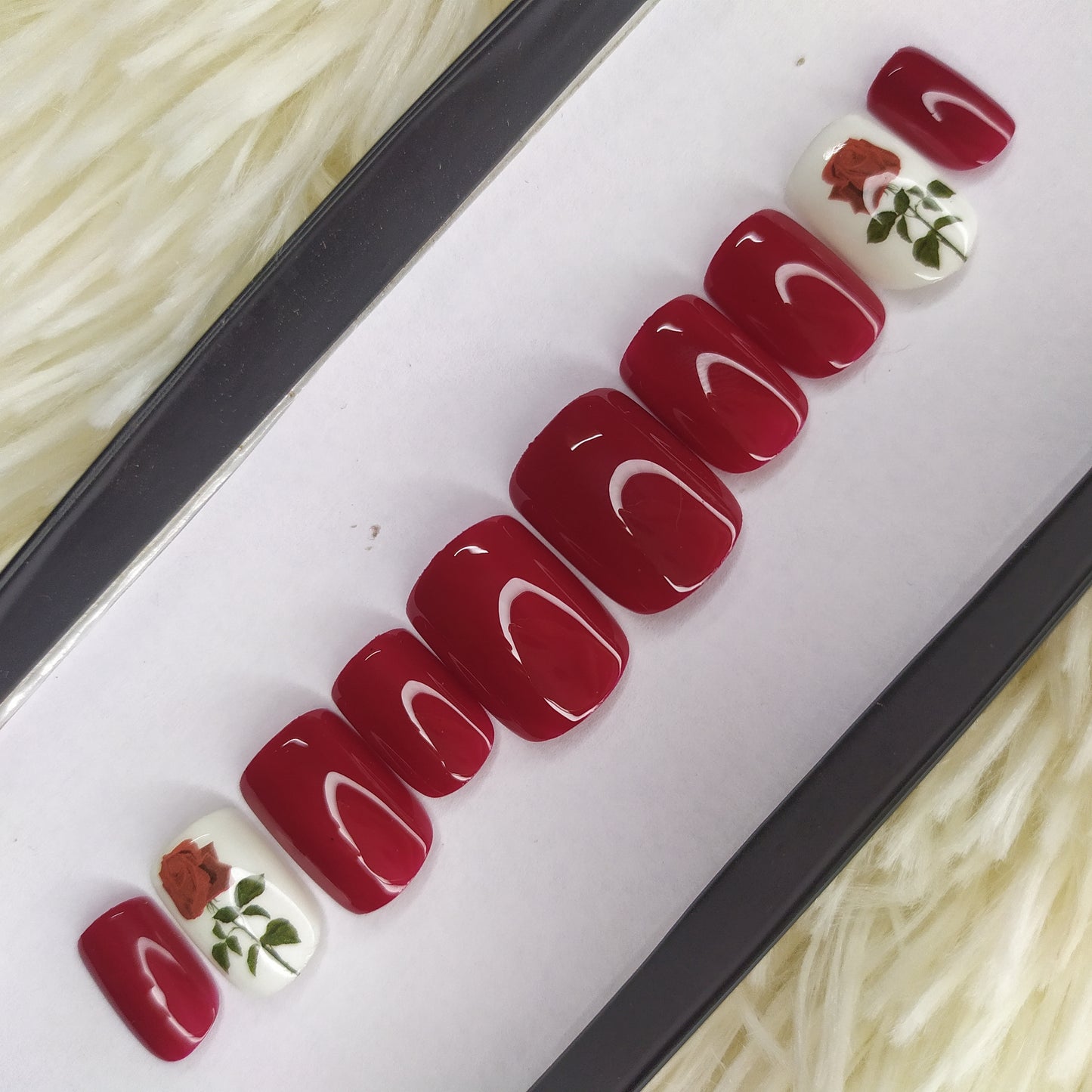 Red Floral Accent Press on Nails // 175