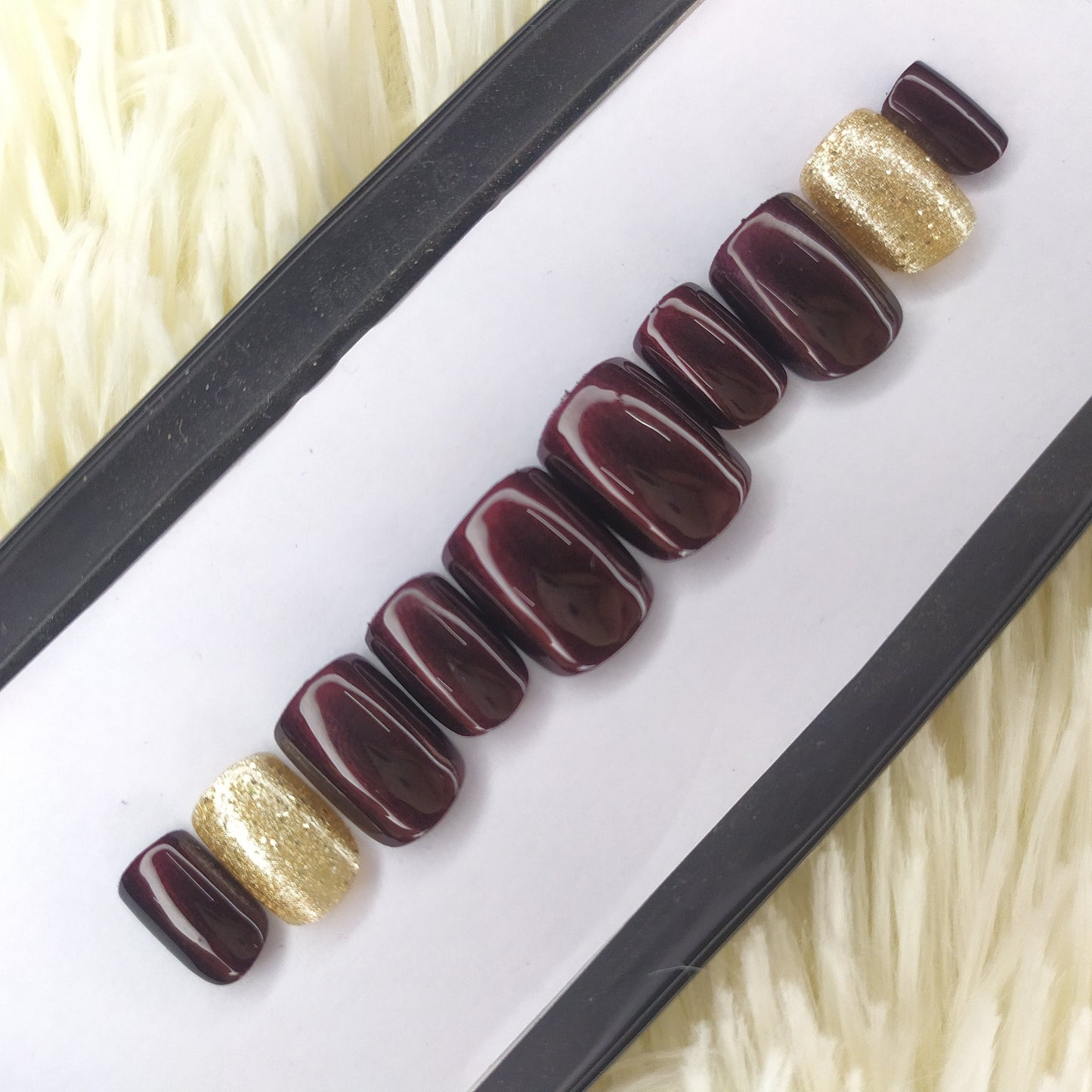 Dark Wine Red with Glitter Accent Press on Nails // 193