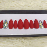 Matte Red with Full Rhinestones Accent Press on Nails Set // 209