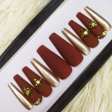 Matte Maroon and Rose Gold Press on Nails Set// 225