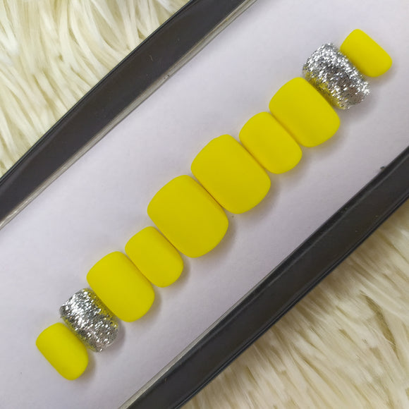 Yellow Matte with Silver Glitter Press on Nails Set // 229