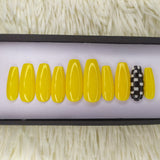 Glossy yellow with black and white racer Press on Nails Set // 262