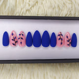 Matte blue rhinestones floral Press on Nails Set 257