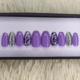 Purple marble and silver glitter accent press on Nails 124